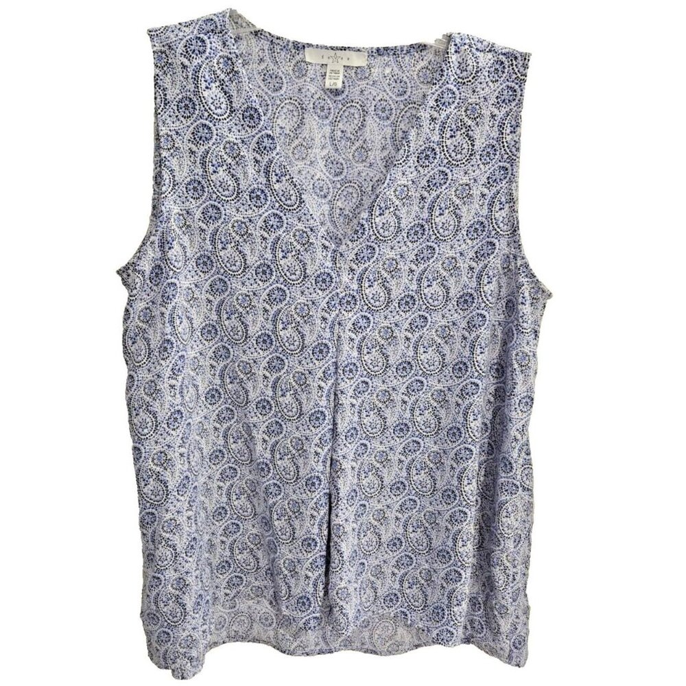 Fever Sleeveless Tunic Hi Lo Hem Flowy V Neck Blue Paisley